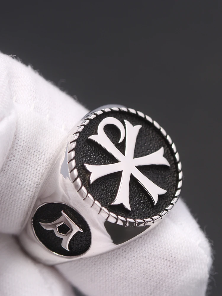 Christian Orthodox Church Symbol PX Alpha Omg Cross Sterling Silver Ring