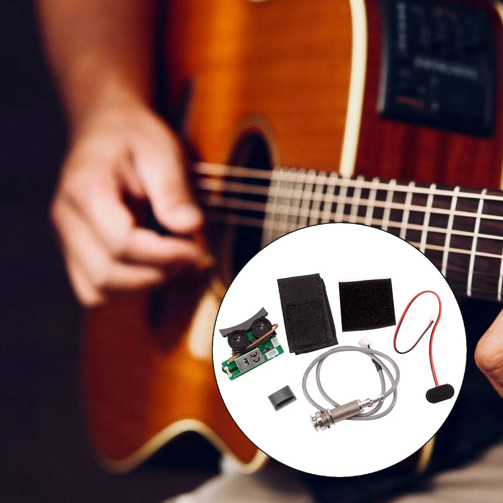 Sistema de preamplificador para guitarra acústica, pastilla piezoeléctrica debajo del sillín