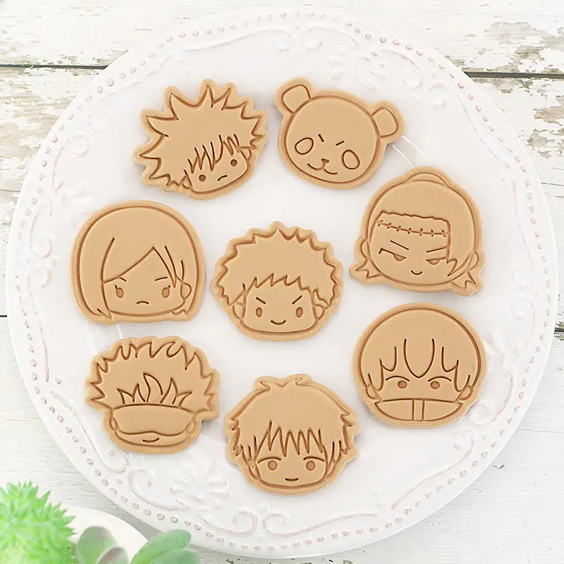 8Pcs/set Anime Jujutsu Kaisen Biscuit Mold Cookie Cutter Plastic Pastry Cookie Stamp Mold Household Kitchen Tools Accessories