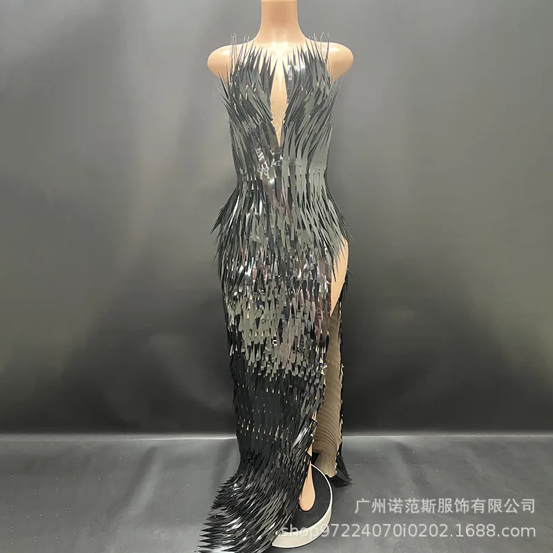 Robe de soirée bustier tubulaire à paillettes argentées, Design d'été, robe d'hôte de spectacle sur scène, maison en direct, robes Para Mujer Fiesta Elegante