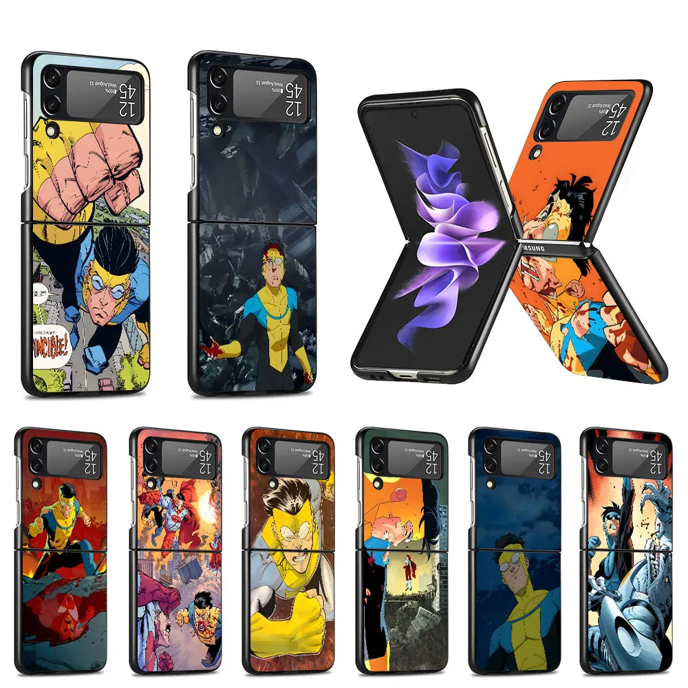 Cartoon Invincible Case for Samsung Galaxy Z Flip 4 3 5G Black Cell Phone Cover Flip4 Flip3 Hard PC Fudna Capa Zflip4 Zflip3