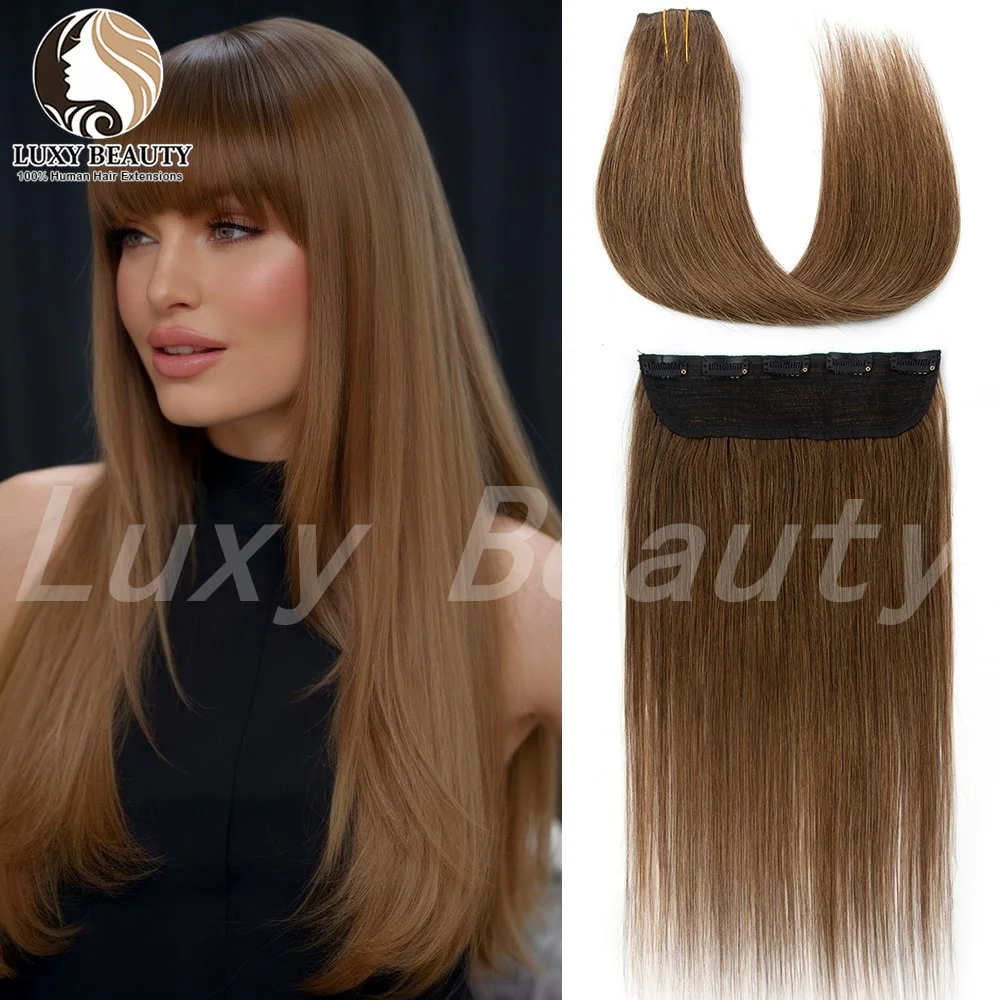 Natural Brown Clip In One Piece Hair Extensions Human Hair Black Blonde Weft Clip In Natural Silk Straight Hairpieces For Women