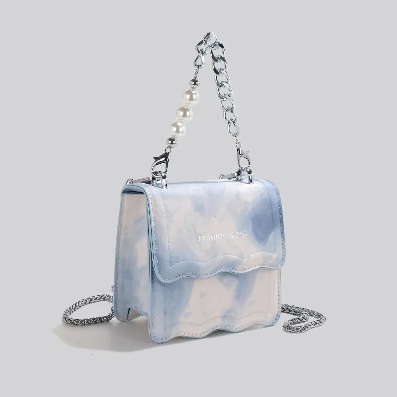 2026 New CEEKAY Square Bag, Tie-Dye Shoulder Bag, Pearl Chain Decor Handbag for Women Trendy Casual Crossbody Bag Sweet Mini Bag