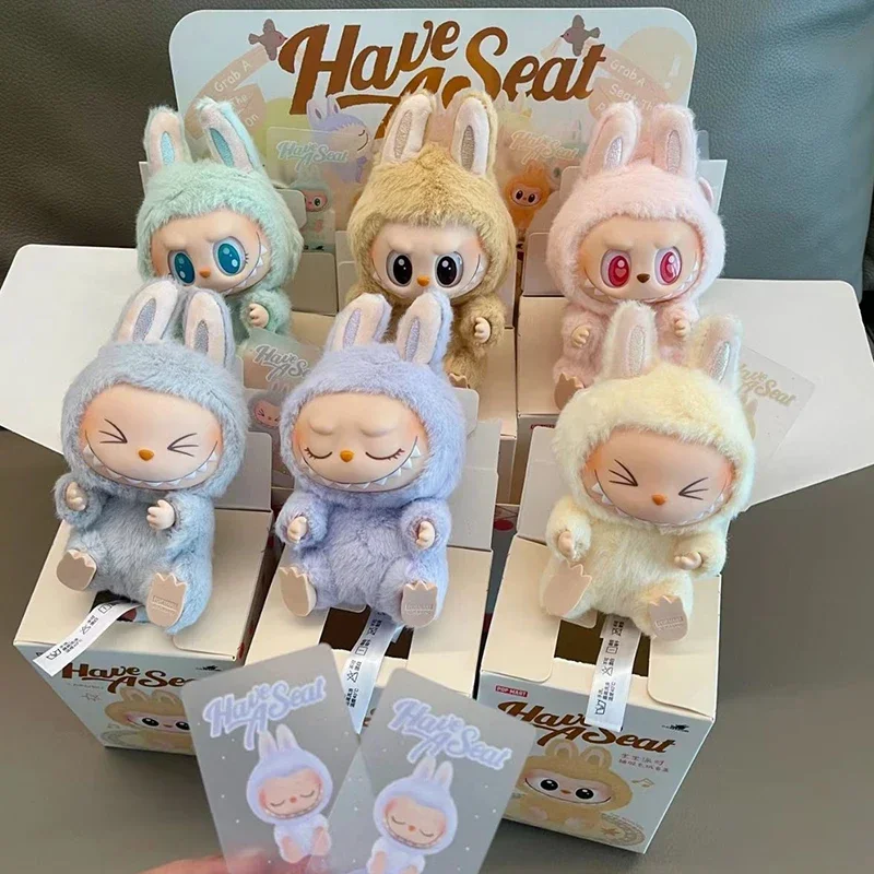 High Quality Macaron Second-Generation Labubu Sitting Party Vinyl Plush Blind Box Toy 1:1 Surprise Box Accessory Children'S Gift