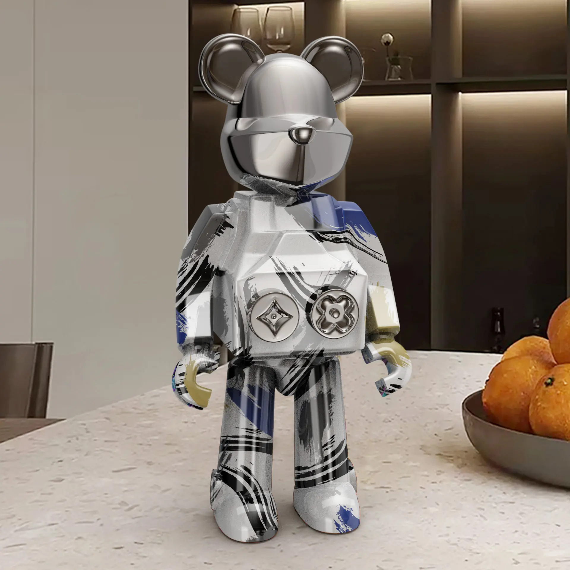 2026 Metallic mechanical bear decorations, collectibles, high-end luxury ornaments for the living room, wine cabinets, gifts,