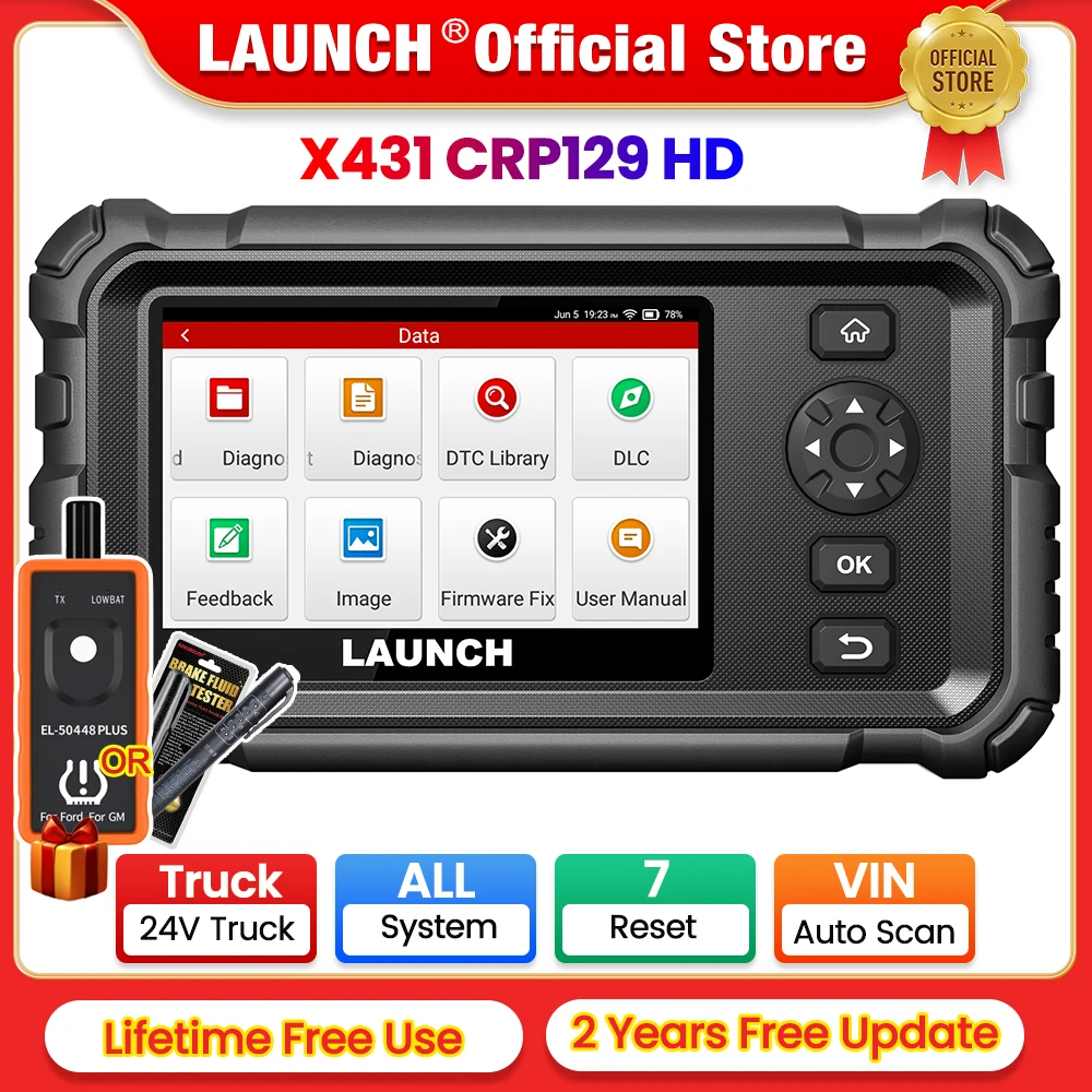 LAUNCH X431 CRP129 HD Heavy Duty 24V Truck Diagnostic Tools Commercial Diesel Auto Full System Scanner DPF OIL 7 Reset Service