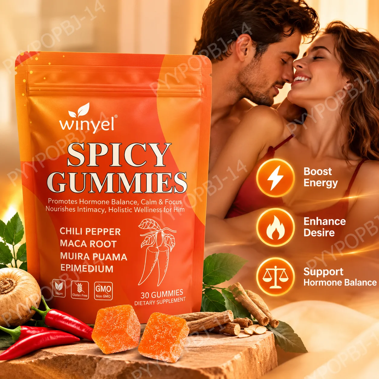 Spicy Cubes Gummies,Intimacy Wellness,Hormone Balance Support, Calm & Focus Support,Maca Root Muira Puama Epimedium,30 Gummies
