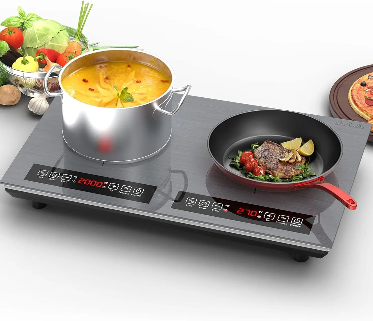 Induction Cooktop 110v,4000W 24 inch Electric Cooktop 2 Burners, induction stove top LED Touch Screen, 9 Temperature and