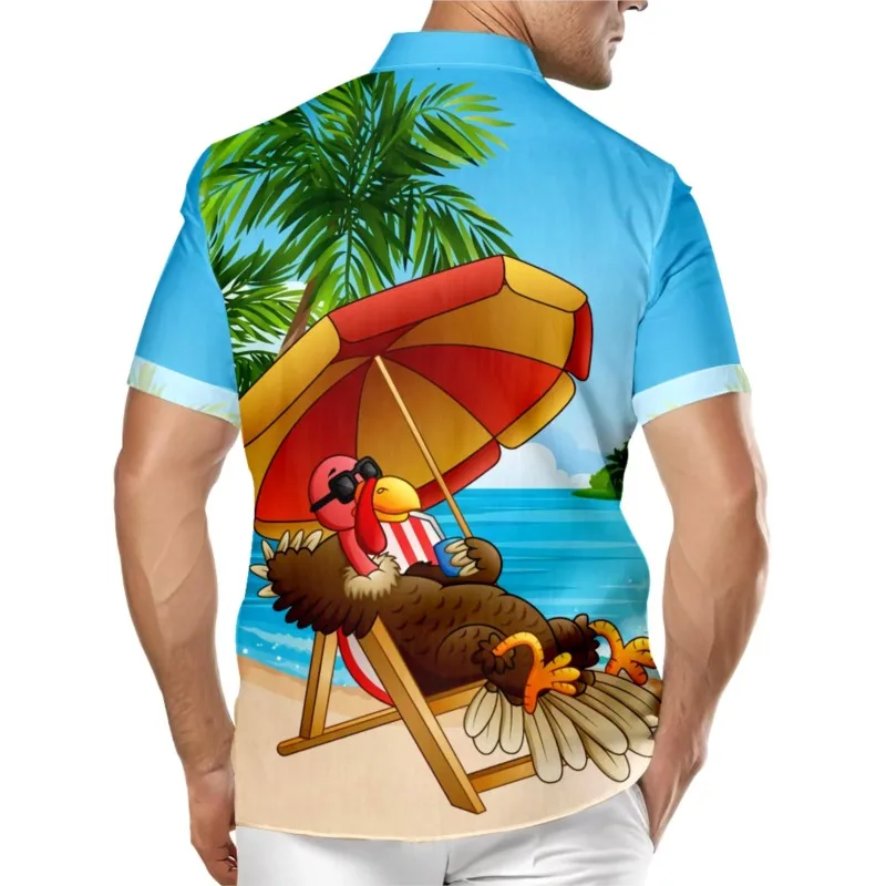 Men's Thanksgiving Day Turkeys Chest Pocket Hawaiian Shirt Casual Daily Short Sleeve Shirt Clothing Tops