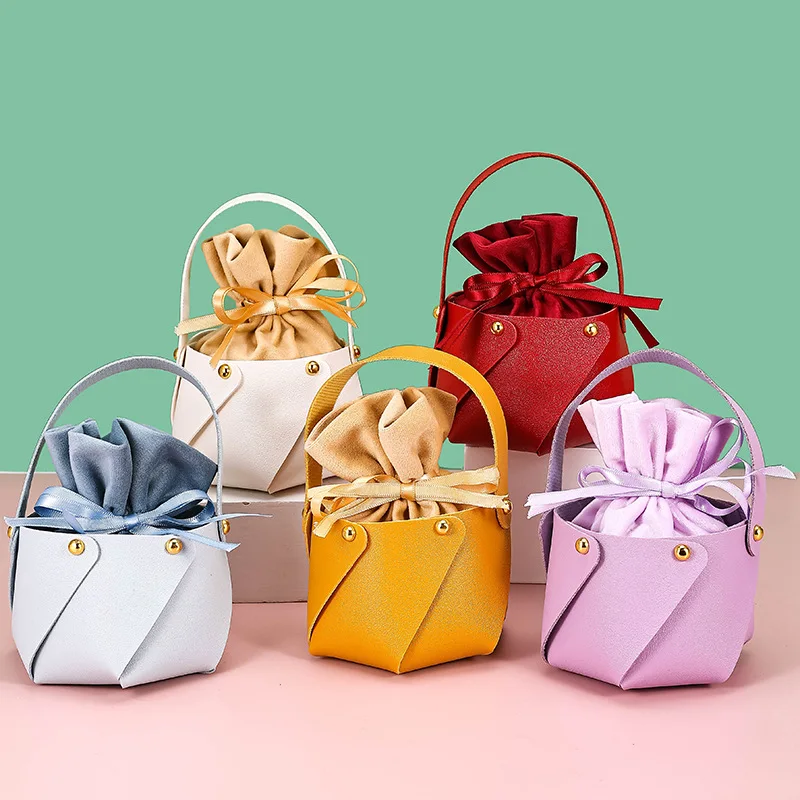 

European style Leather Bucket Candy Box Gift Candy Bag High-end Handheld Wedding Boxes For Guests Creative Party Return Gifts