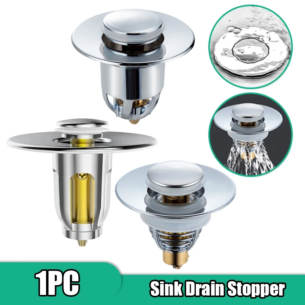 Universal Sink Drain Stopper Stainless Steel Pop-Up Bounce Core Basin Drain Filter Hair Catcher Strainer Stopper Bathroom Tool