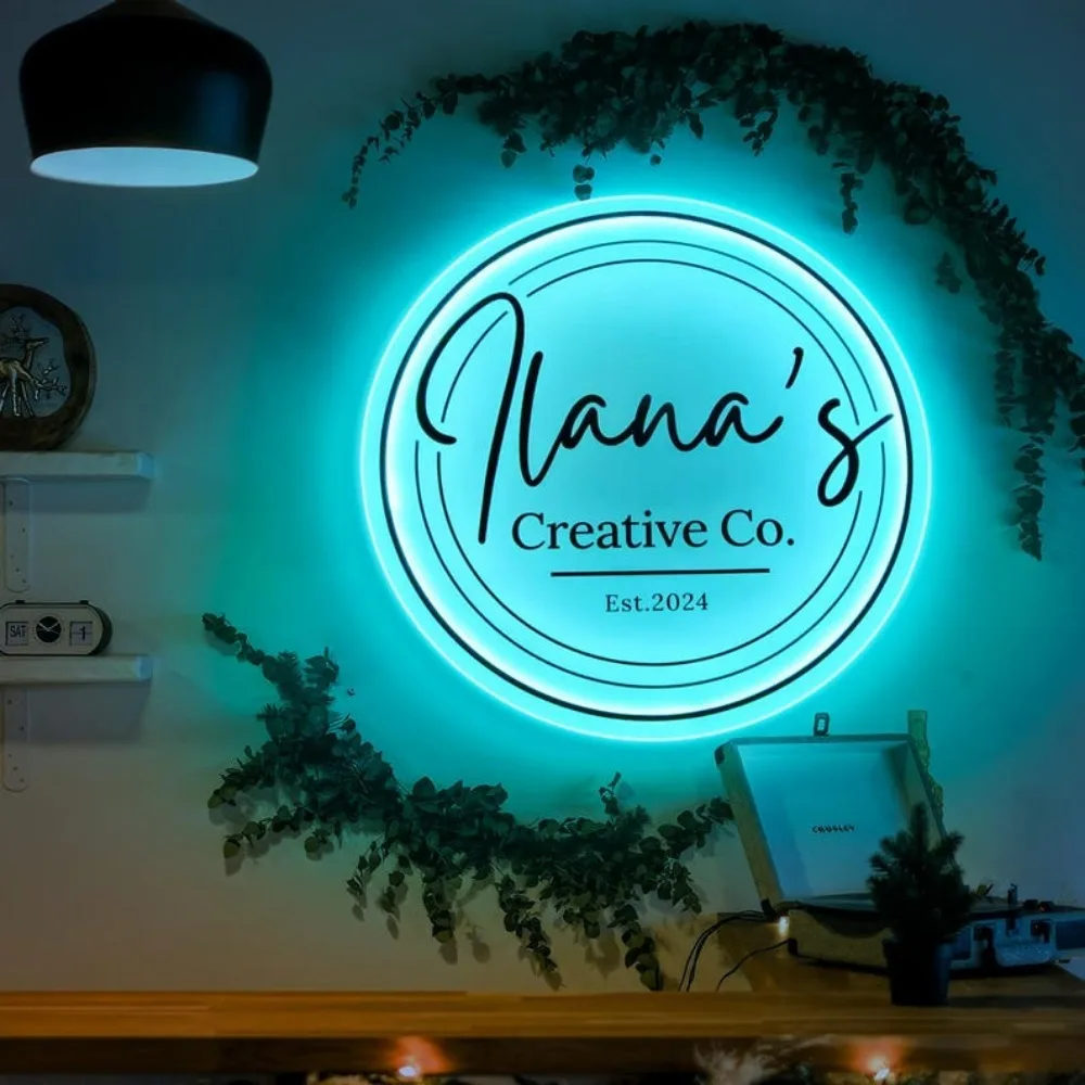 Custom LED Backlit Business Logo Sign Large Dimmable/RGB Backlighting Acrylic Signs for Beauty Studio Storefront Wall Decor