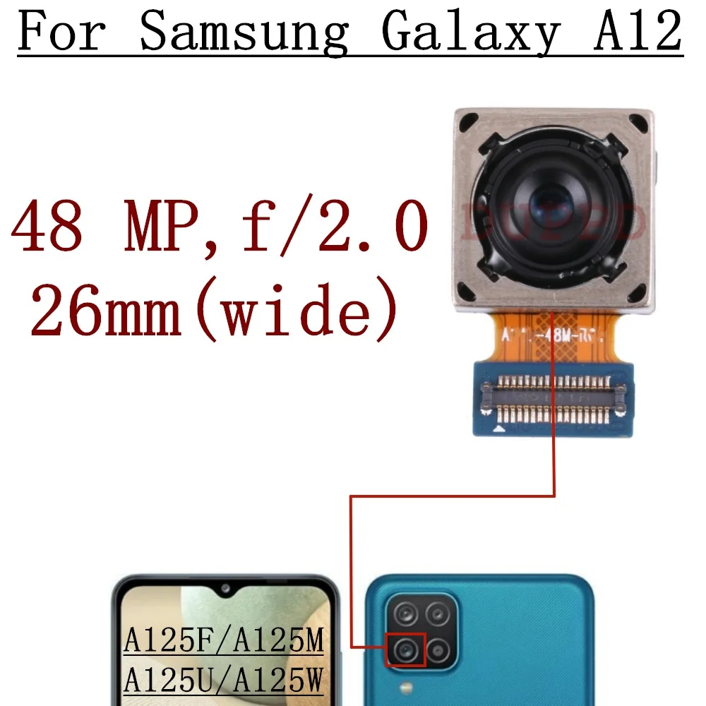 Rear Front Camera For Samsung Galaxy A12 A125 Selfie Facing Backside Frontal Back Camera Module Flex Repair Spare Parts