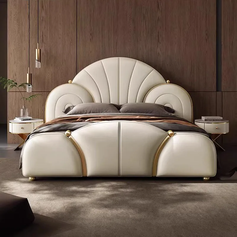 Simple European Bed Luxury King Size Double Modern Girls Bed Design Leather Princess Sleeping Beliche Lounge Suite Furniture