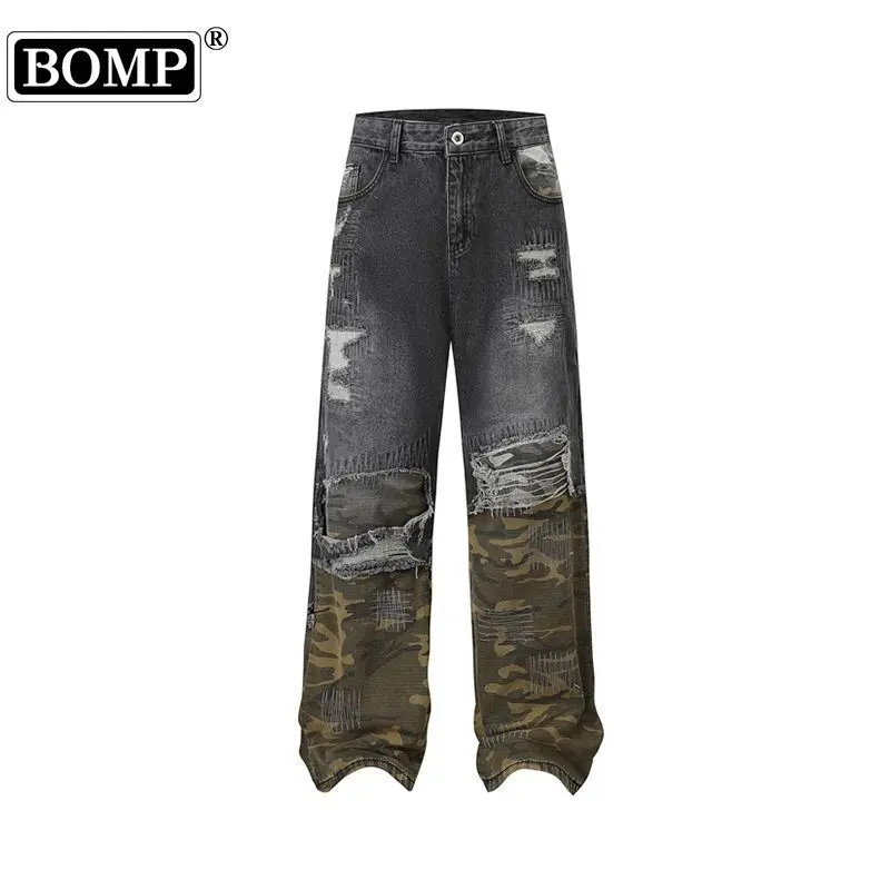 [BOMP] MODISH Autumn Men's New Style American Trendy High Street Spliced Cowboy Pants