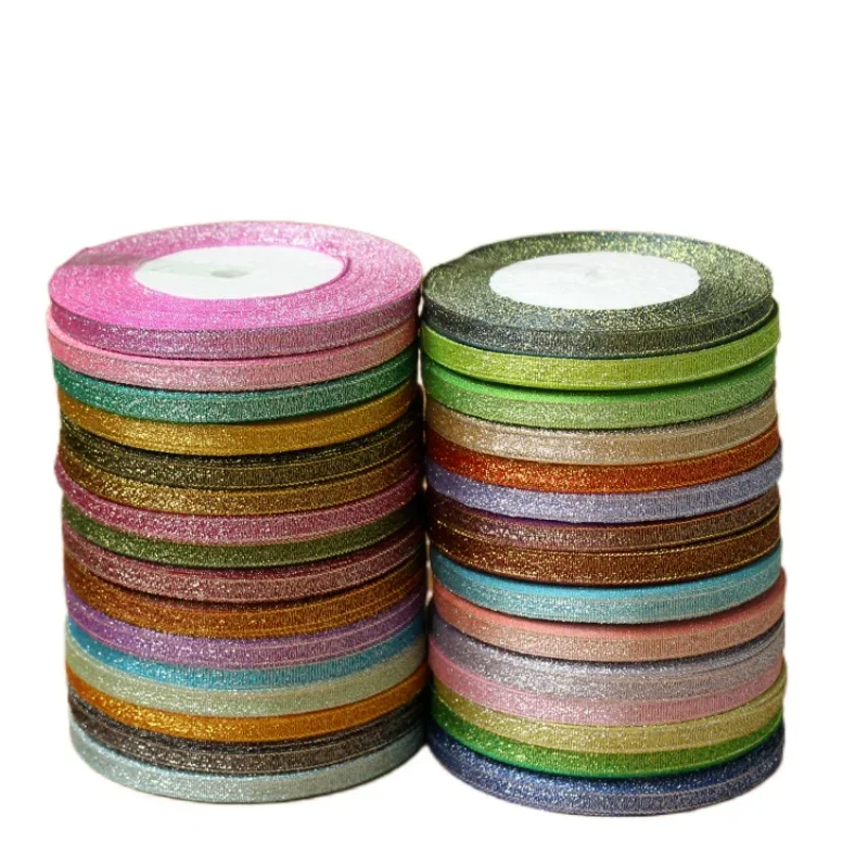 1PC 25Yard/roll 6mm Metallic Glitter Ribbon For Wedding Birthdays Baking Cakes Party Decoration gift Packaging DIY Onion Ribbons