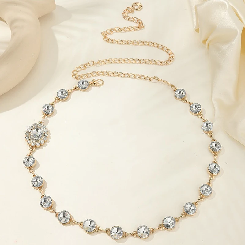 Rantai Pinggang Berlian Imitasi Rumbai Modis untuk Wanita Anak Perempuan Hadiah Aksesori Pakaian Perhiasan Rantai Tubuh Panjang Gaya Minimalis