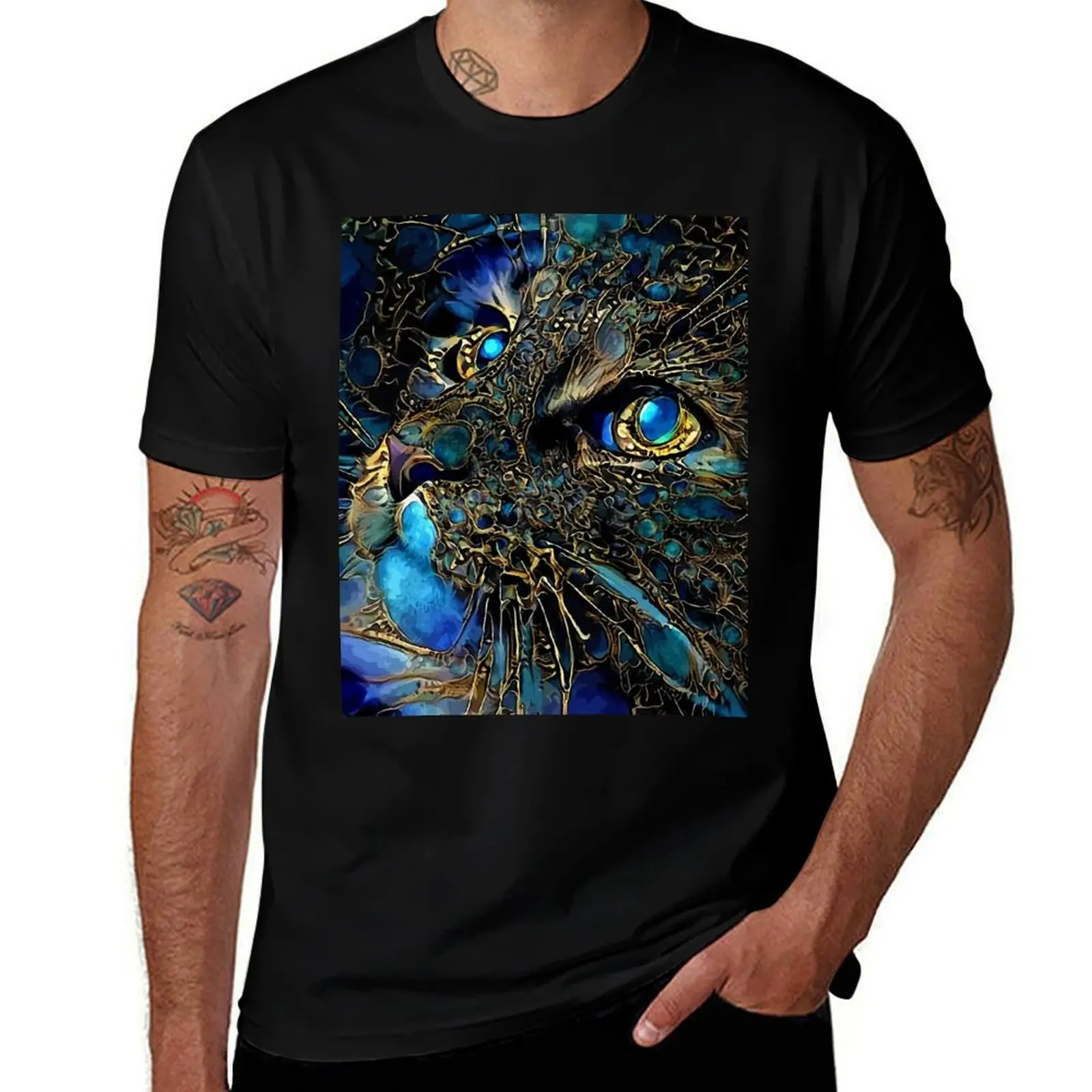 Cat jewell -cat, chat, cat, lea roche paintings T-Shirt anime customizeds men graphic t shirts