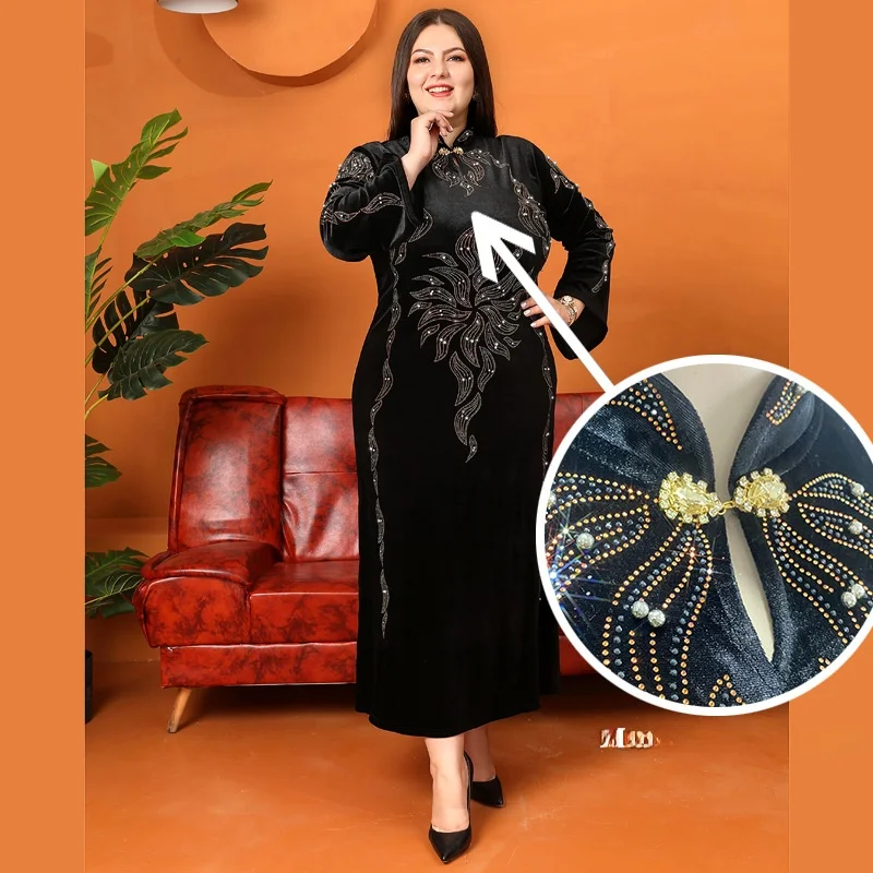 Velvet Long Dr Women's Slim Fit Gown Dubai Water Diamond Swan Velvet Dr Faionable Stage Costume Autumn 2024