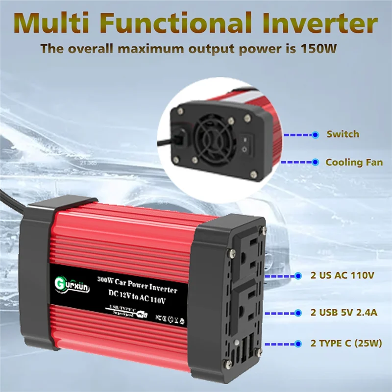 

300W 12V To AC 110V 60Hz Car Inverter Car Power Tranfermer Voltage Portable Converter With LED Display US Plug