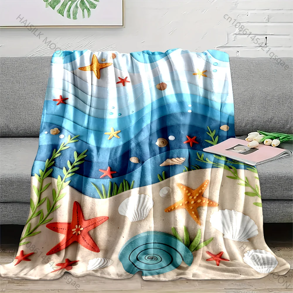 Multiple sizes Beach shells and starfish Blanket Suitable for Home Bedroom Sofa Travel Camping Blanket Various Sizes for Gifts