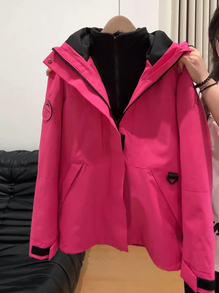 

ex Warmth-Preserving Outdoor Travel Jaet Windproof Waterproof Tee-in-One Autumn Winter Hiking Climbing Clothing Red C...