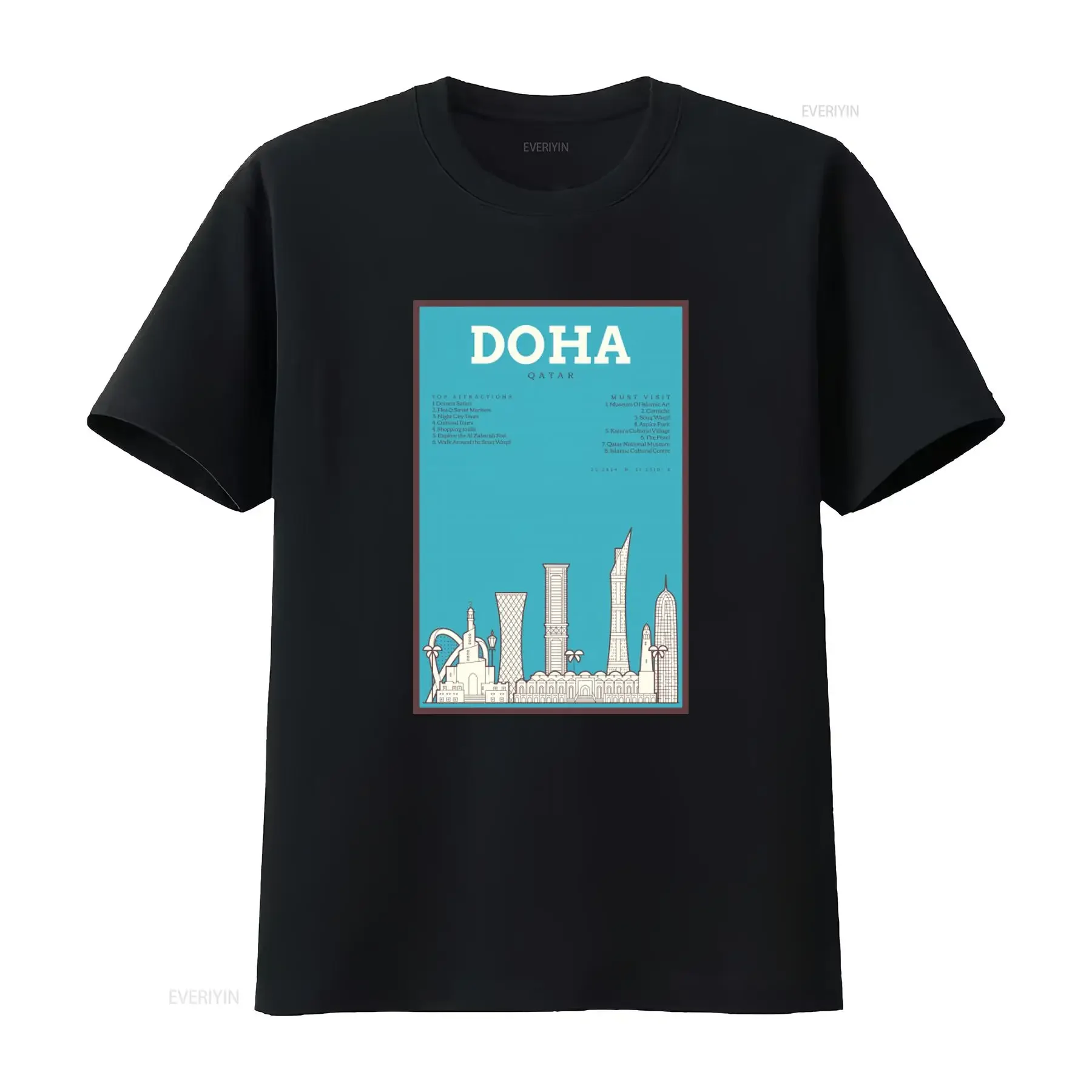 Doha Qatar Souq Waqif Pearl Corniche Al Zubarah Fort 100 Cotton T Shirt Must Visit Top Attractions vintage Washed Versatile