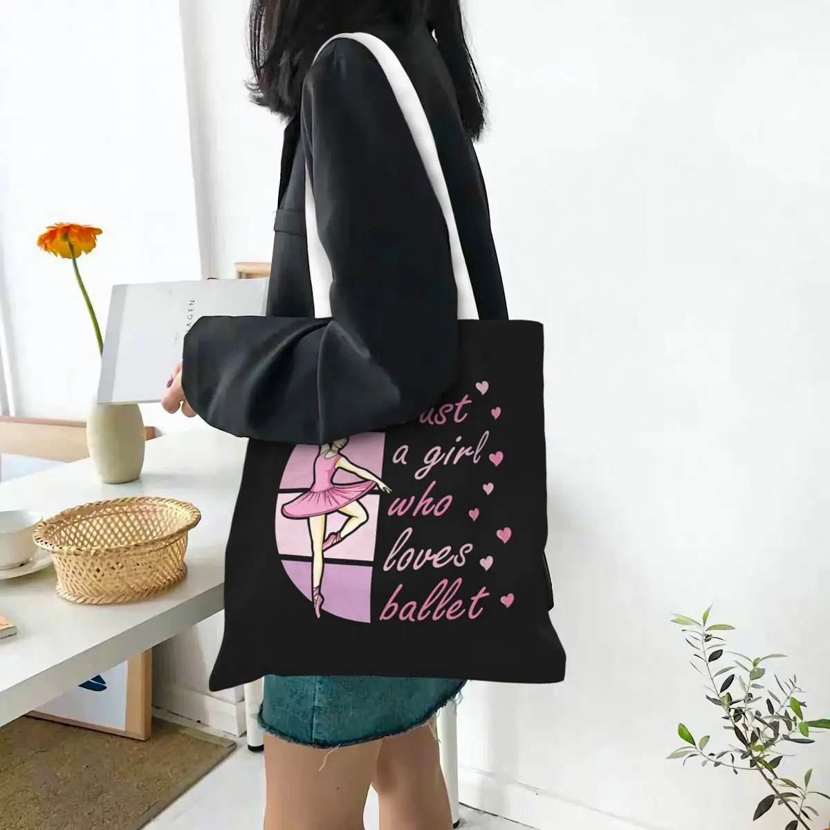 Ballet Dance Makes Me Free Ballerina Dancer Shopping Bags Canvas The Tote Bag Folding for Women Shoulder Tote Travel Handbag