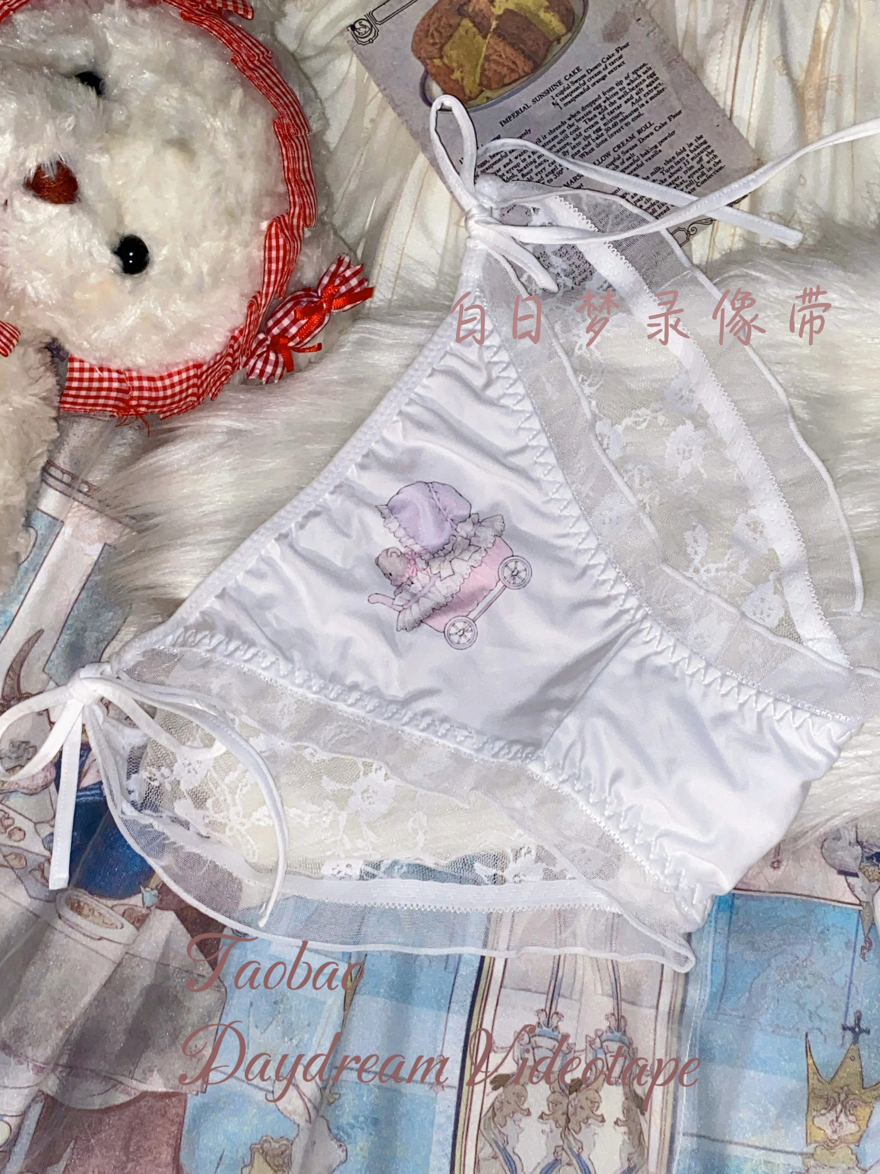 Doce urso de pelúcia lolita bonito puro desejo cinta triângulo roupa interior japonês impresso renda sexy menina doce calcinha