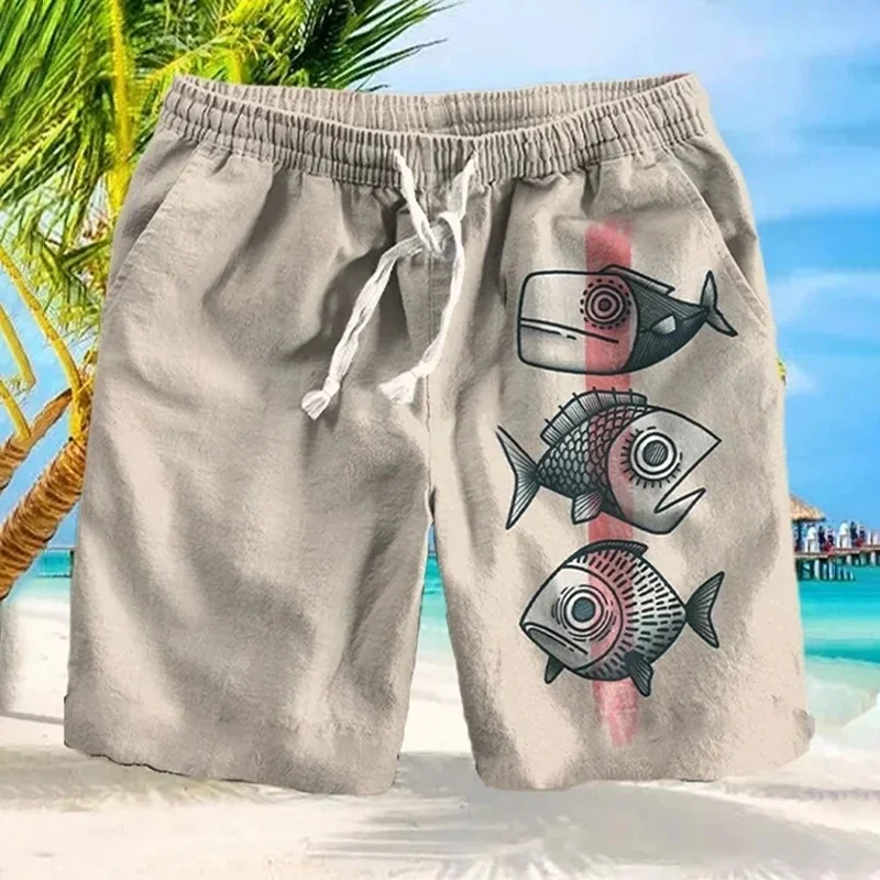 

Men's Sketch Abstract Fish Vacation Print Casual Shorts Holiday Elastic Waisted Vintage Summer Beach Wear 2026 Sporty Bottoms
