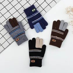 Children Gloves For 5-12 Years Boys Knitted Autumn Warm Split Finger Color Matching Winter Outdoor Playing Boys Gloves
