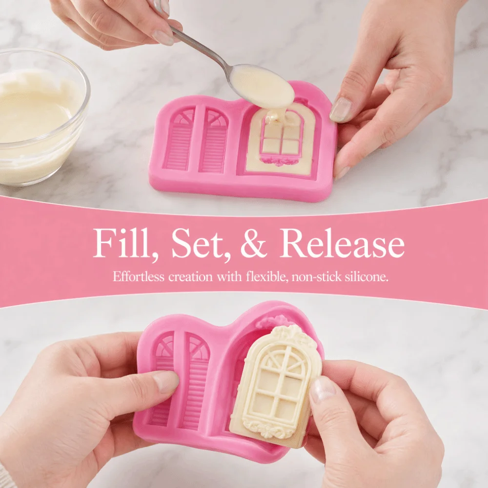2pcs Silicone Fondant Mold Flexible Easy Release Silicone Mold Fine Detailing Dual Design Cake Chocolate Mold Baking Chocolates