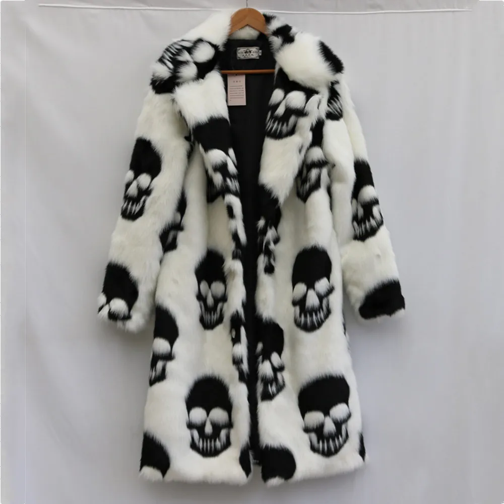 2025 Winter Faux Fur Coat Men Skulls Punk Style