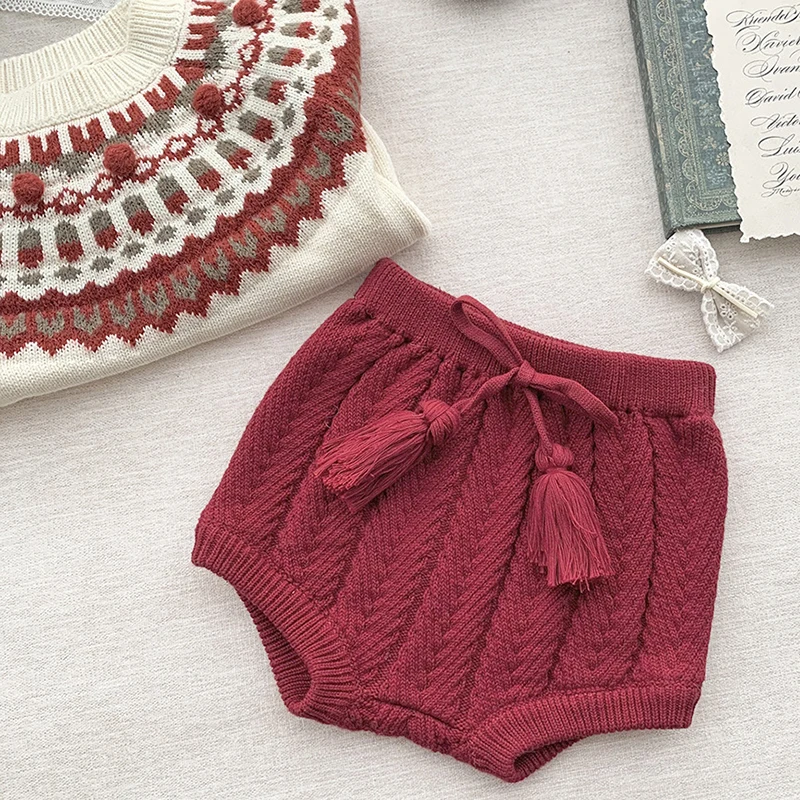 New Baby Kids Knitted Bloomer Shorts Kids Knitting PP Shorts Newborn Girls Clothes Tassels Shorts Cotton Knitting Design Vintage