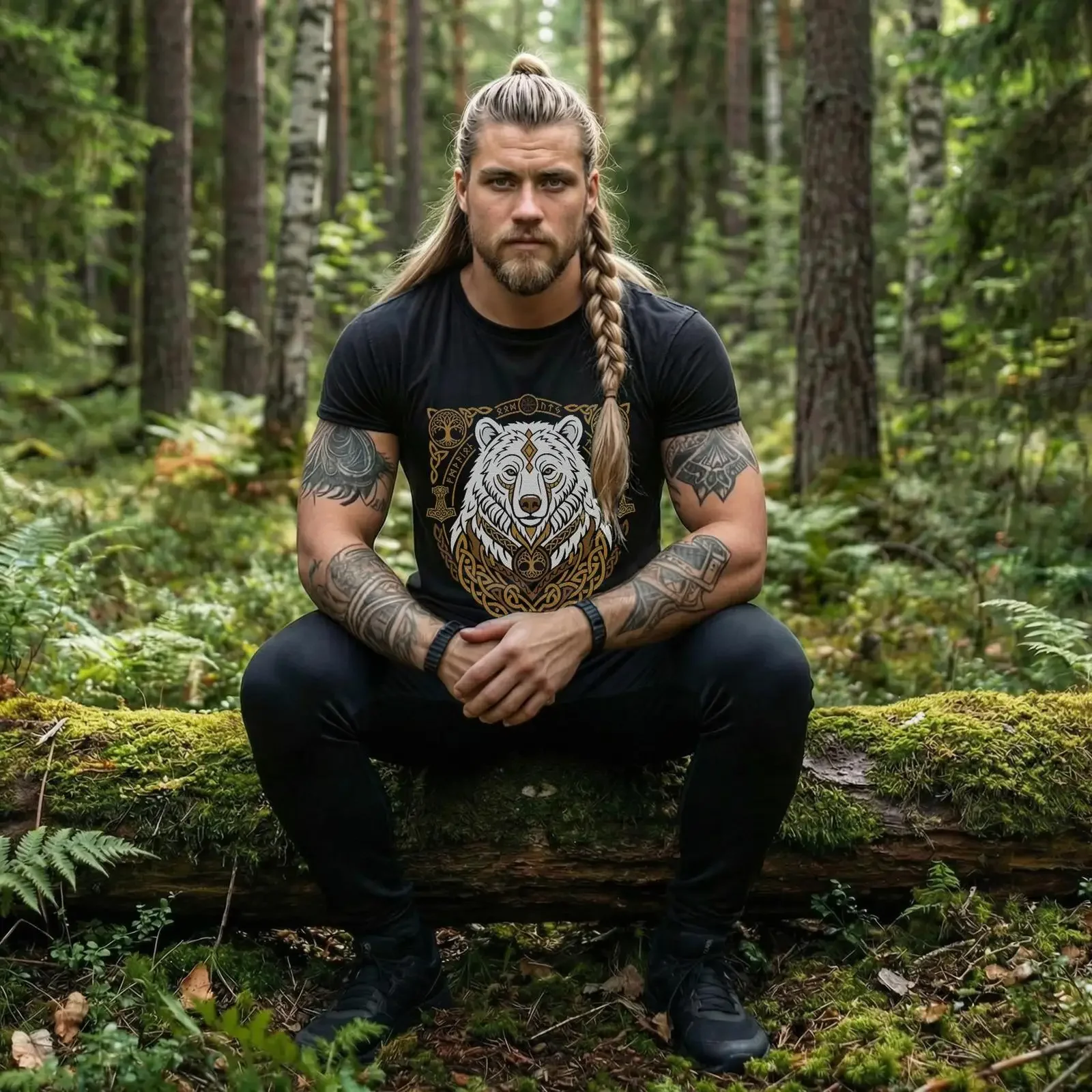 Nordic White Bear T Shirt Norse Pagan Woodland Design vintage Washed Comfortable graphic Top For Everyday Wear homme