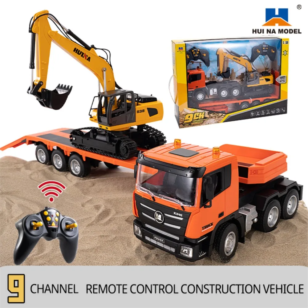 1:18 Huina Plastic 1319 RC Assembled Tractor Truck with Flatbed Trailer Remote Control Excavator Outdoor Toy Model