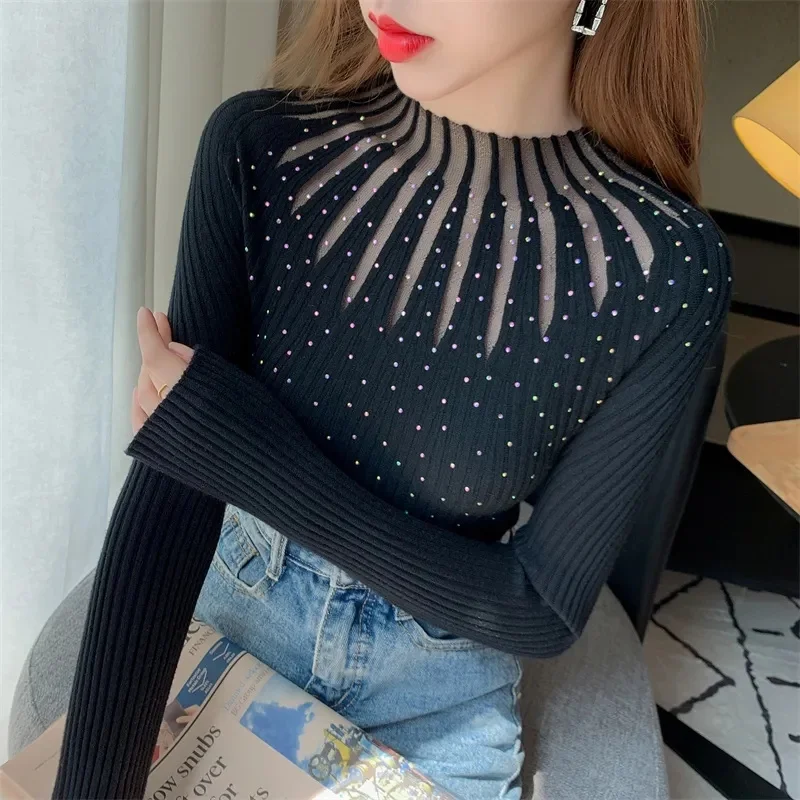 Fashion Lace Women Sweater Knitted Soft Pullovers Jumpers Basic Solid Soft Long Sleeve Sweaters For Women Autumn Winter Tops