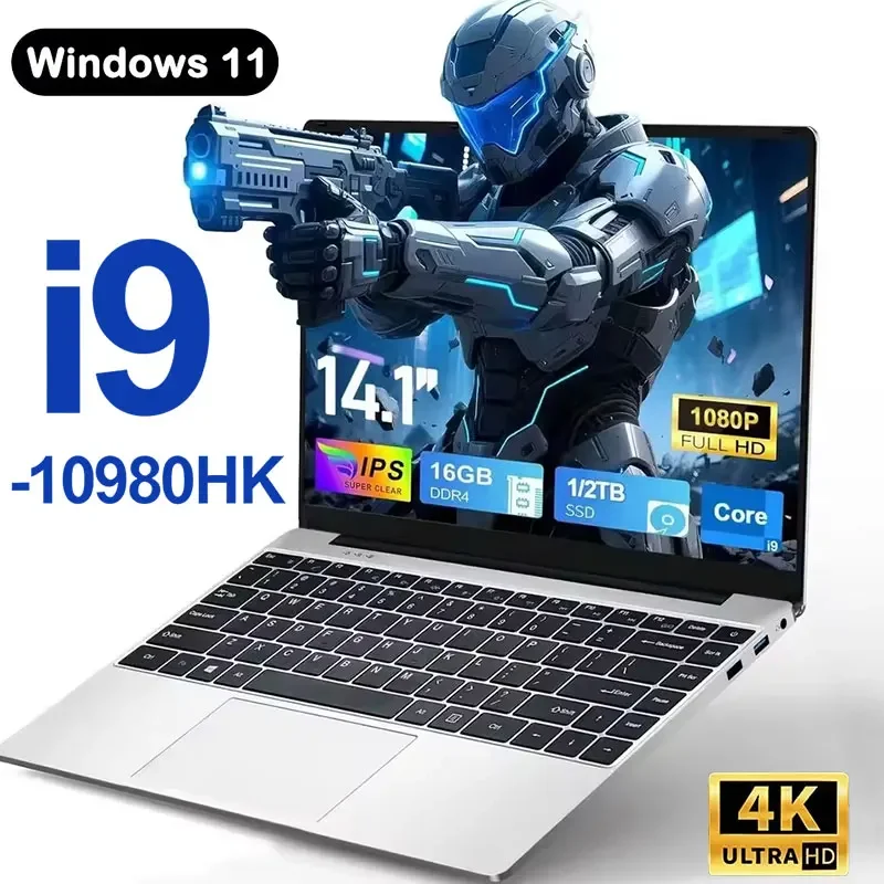 Office Laptop Intel Core i9-10980HK 14.1 inch 4K HD Screen Windows 11 16GB RAM 1TB SSD Portable Slim Laptops PC Gamer Computer