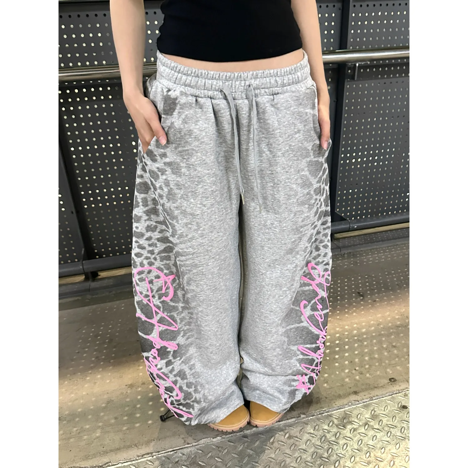 

Loose Casual Wide Leg Sports Pants Women's ey Loose Comfortable Autumn Winter plus Size 250 Pou American Leopard Print K...