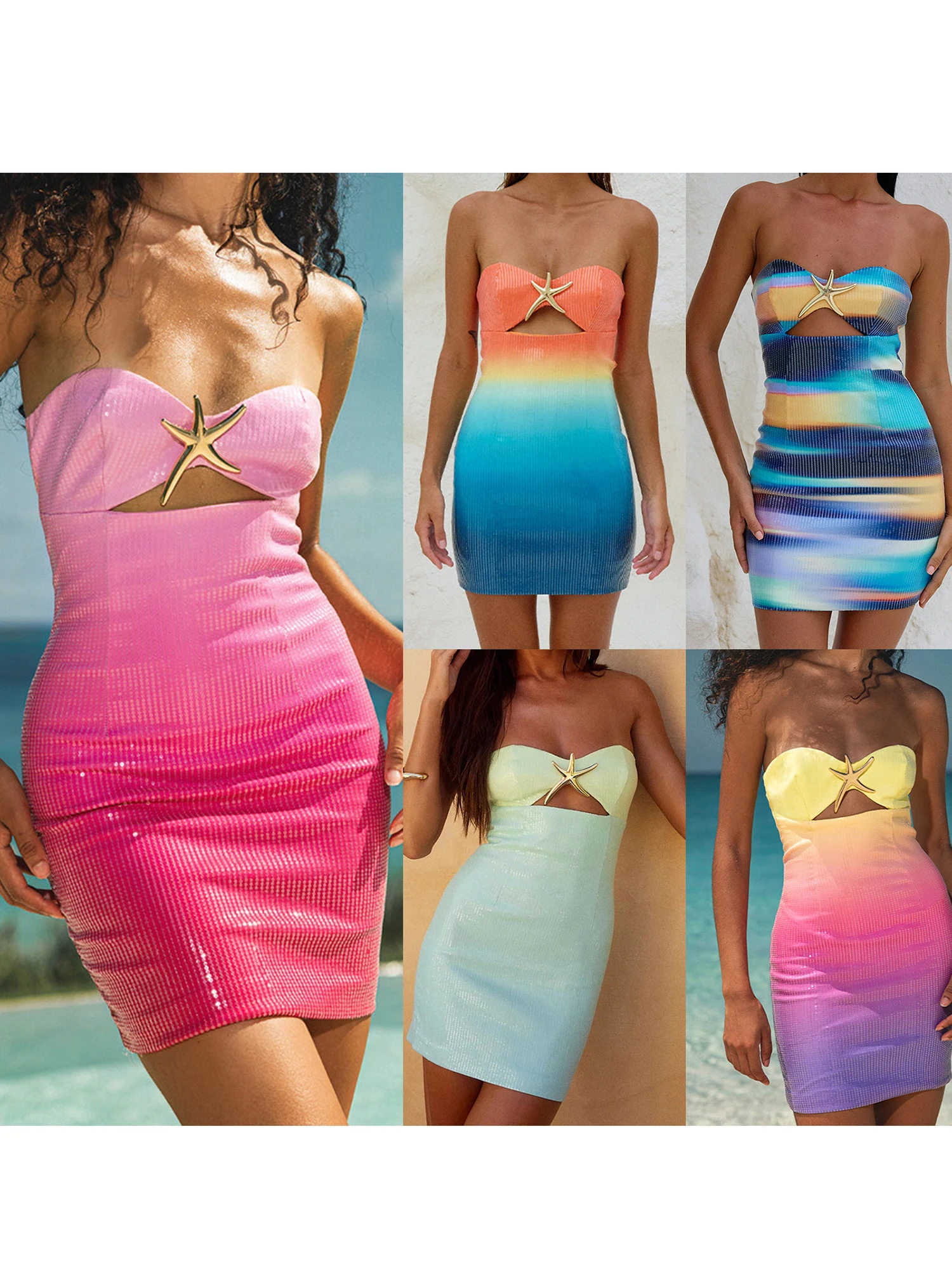 여성용 불가사리 컷아웃 디테일과 오픈 백 디자인이 있는 스팽글 장식 오프 숄더 바디콘 드레스