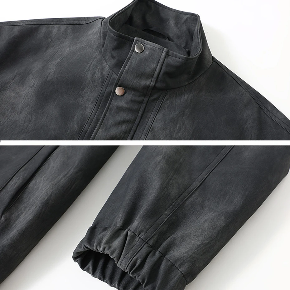 Vintage Tie Dye PU Jacket Men 10XL 11XL Plus Size Stand-up Collar PU Jacket Coat Male Cargo Jackets Big Size 10XL