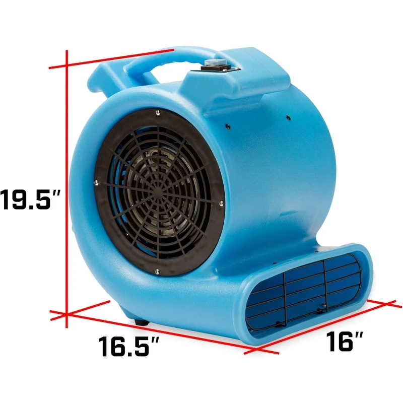 Durable Lightweight Air Mover Carpet Dryer Blower Floor Fan for Pro Janitorial Cleaner, Blue, 1 Pack