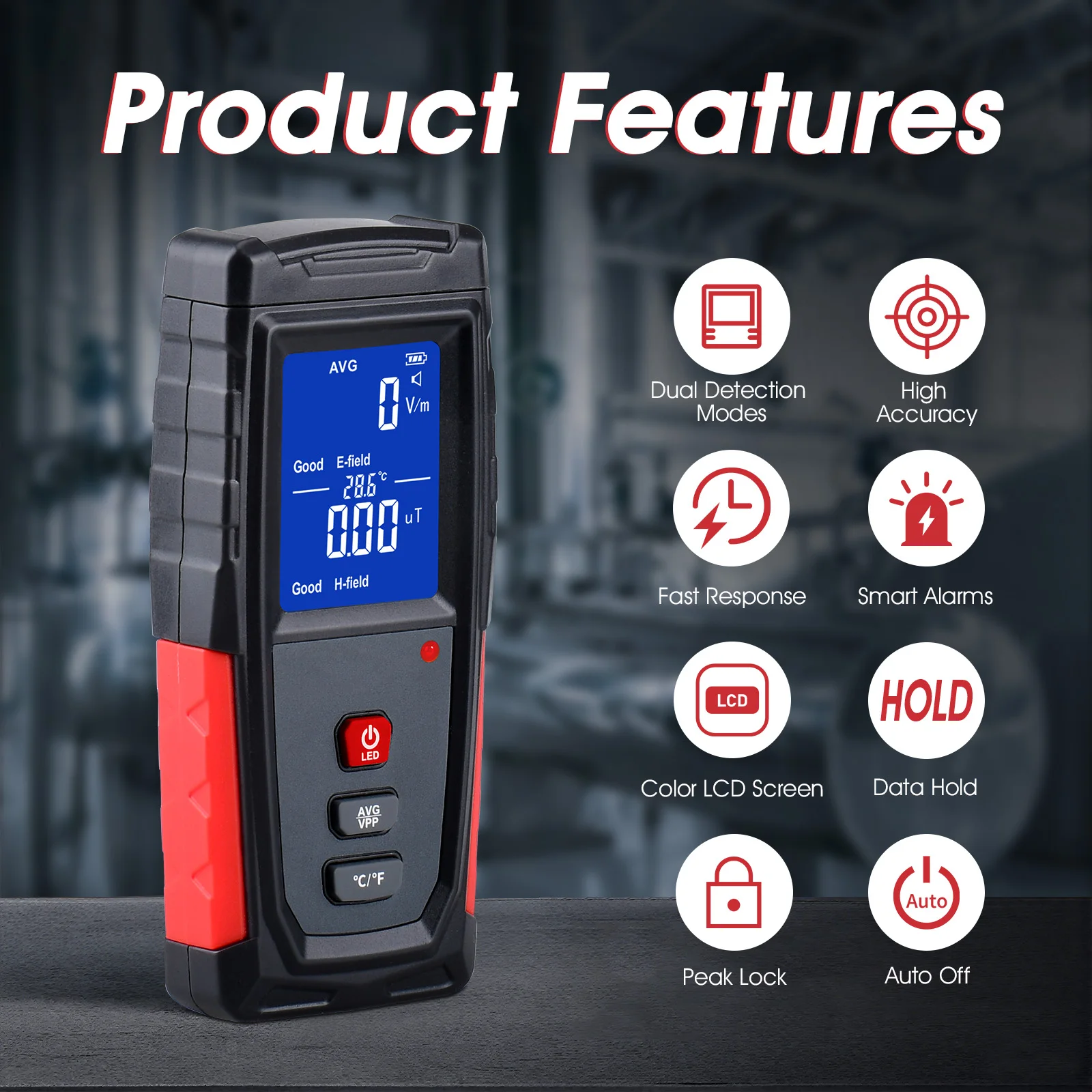 

EMF Meter Electromagnetic Radiation Tester Electric & Magnetic Field 5Hz-3500MHz Dual Mode Rechargeable for Home Office
