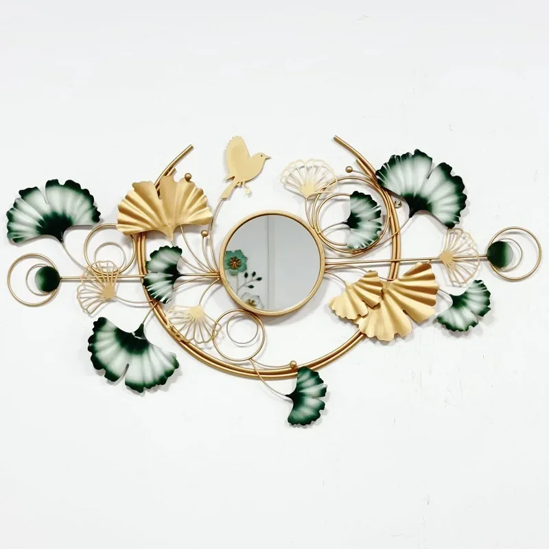 Creative wrought iron wall metal wall decoration crafts mirror ginkgo leaf decorative mirror round mirror