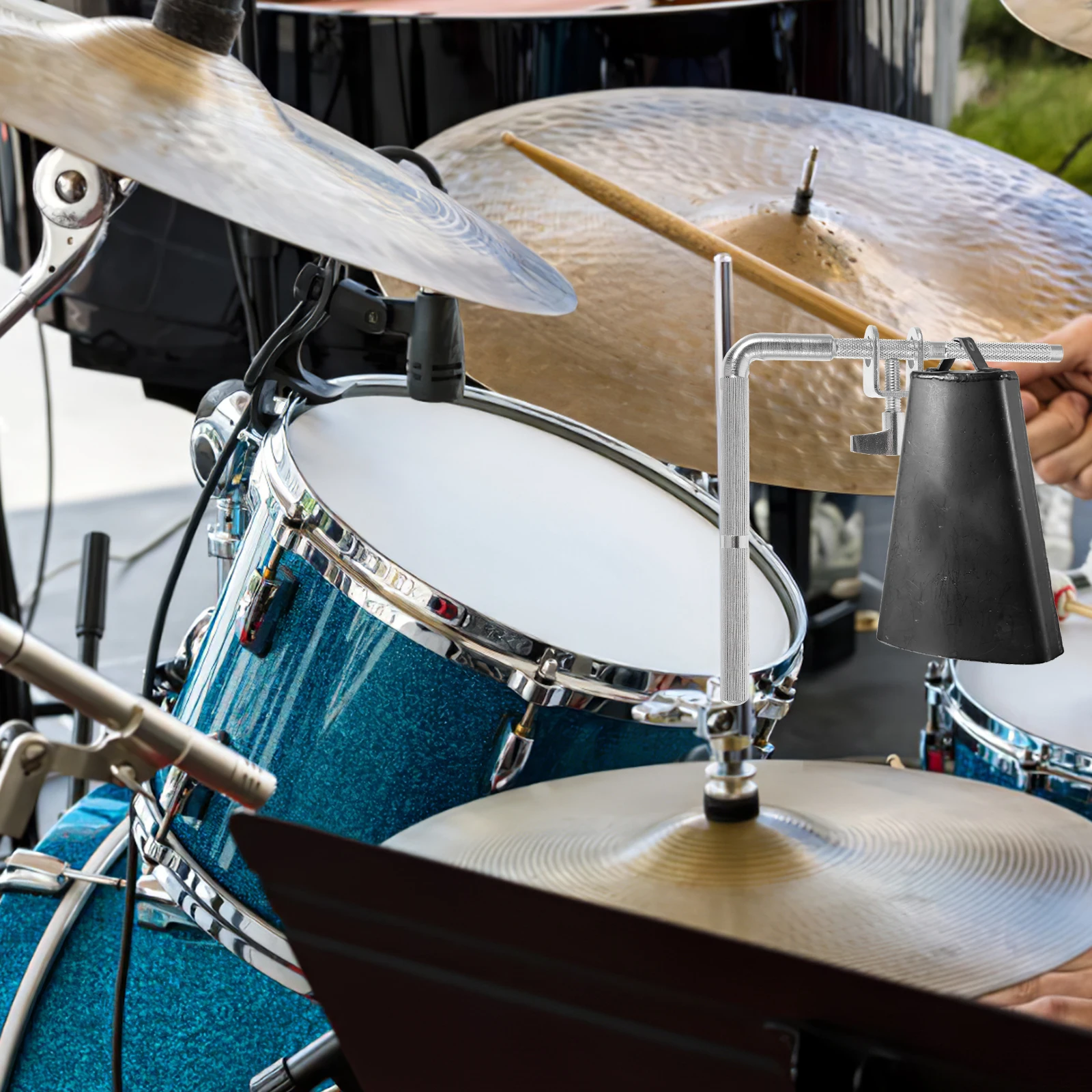 

Cowbell Mount Holder Clip for Drum Kit Silver Metal Sturdy Cow Bell Bracket able Bass Drum Right Angle Support
