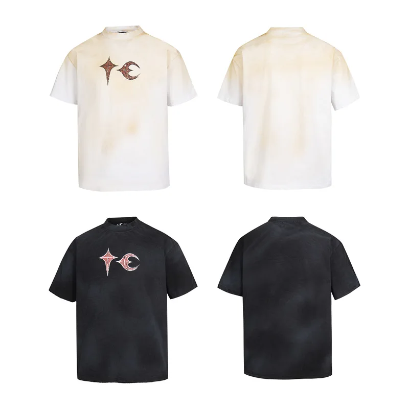 Thug Club Street Hip-Hop Style Stained and Washed Process Embroidery Loose Men's and Women's T-Shirts Trend