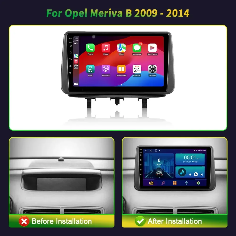 สําหรับOpel Meriva B 2009-2014 รถAndroid 13 หัววิทยุมัลติมีเดียนําทางGPS Carplayสเตอริโอ 4G 2 Din Touch Screen