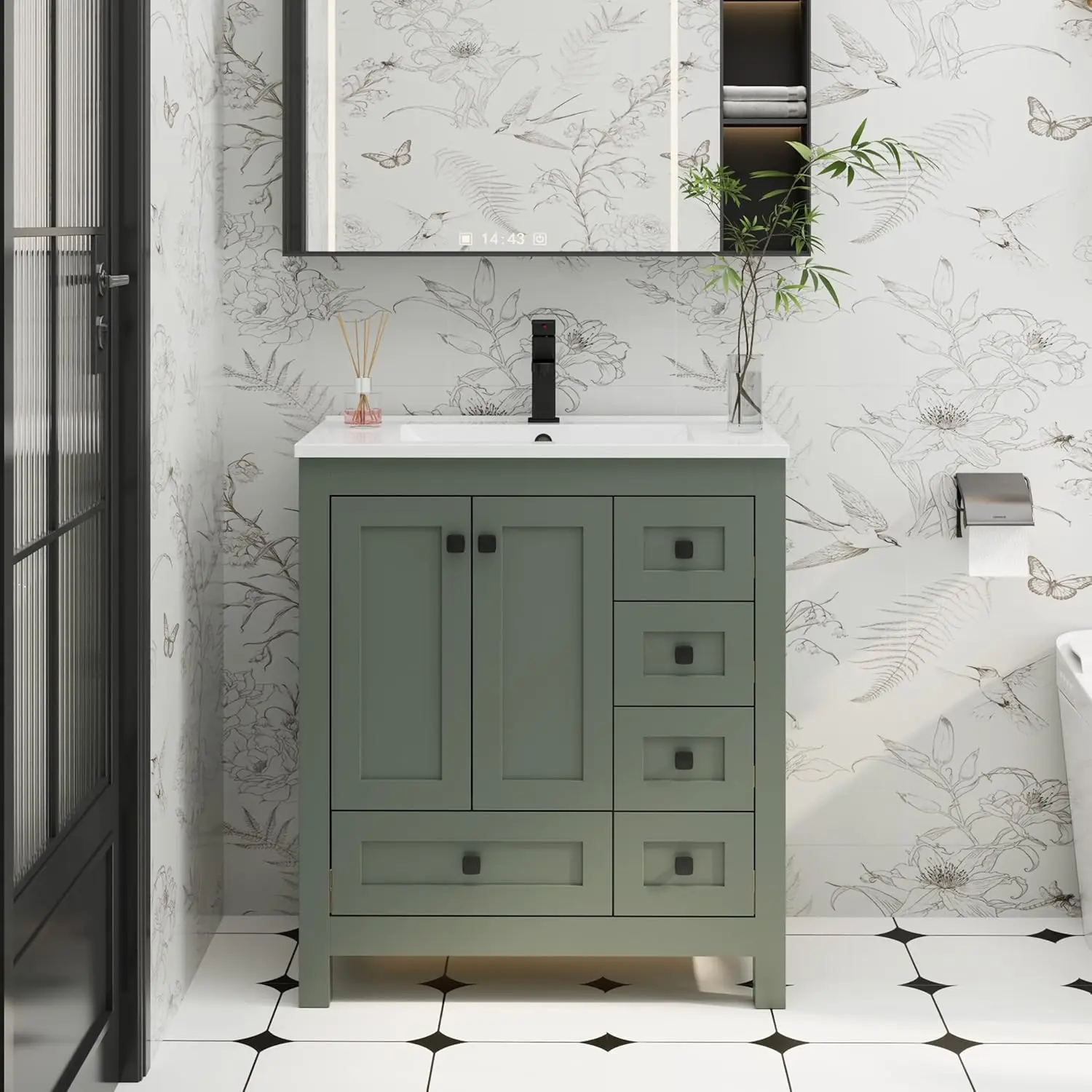 

30" Bathroom Vanities with Sink Combo, Modern Thickened Wood Bathroom Storage Cabinet w/Undermount Sink, Matte, Customized