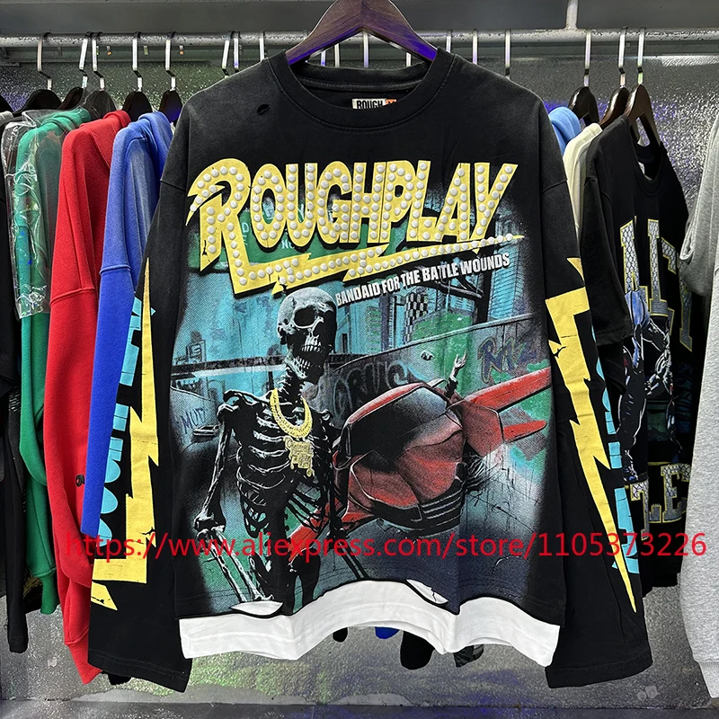 2026 Latest Design Rough Play Vintage Rock Long Sleeve T-Shirt Rough Play Man Top Tee