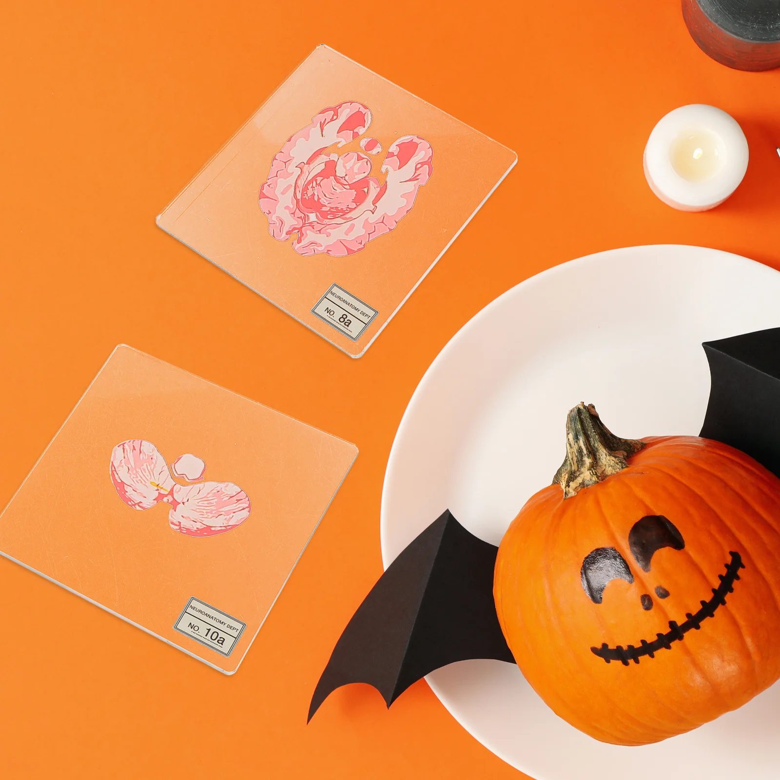 

10pcs Halloween Acrylic Coasters Brain Slice Blood Spatter Design Drink Cup Mats Kitchen Hot Pads Pot Trivets Table